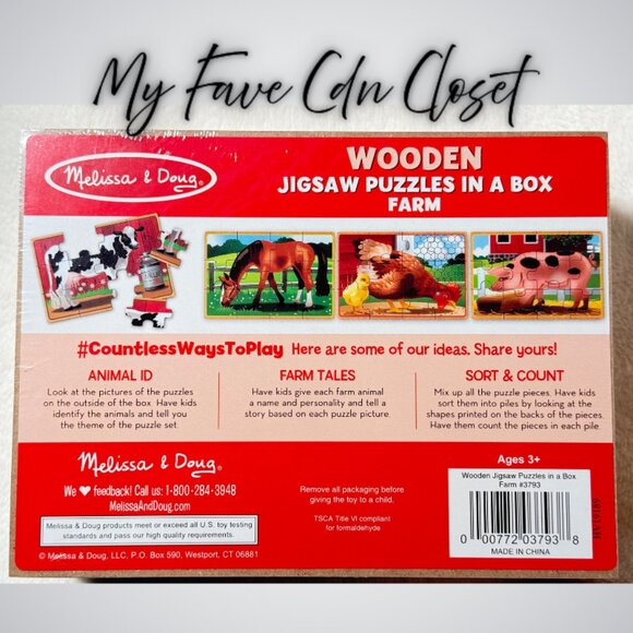 NEW & Sealed**Melissa & Doug FARM 4 pack wooden puzzles (12 pc ea) - Picture 6 of 9